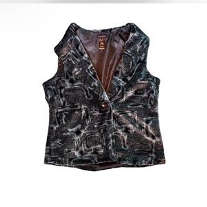 Grey and brown vintage faux fur vest
